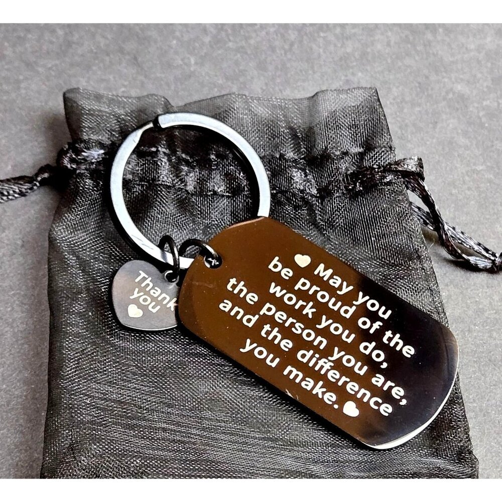 Inspirational Stainless Steel Keychain Heart Charm & Gratitude Quote Gift Idea